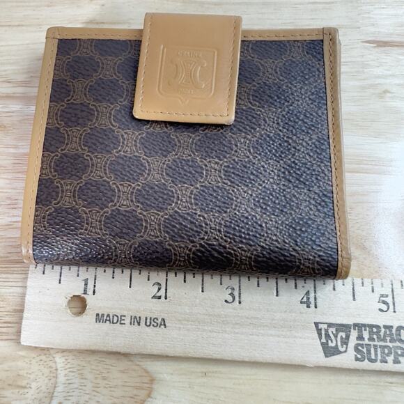 Vintage Celine Macadam Canvas Bifold Wallet Brown Tan Leather Made in Italy - Picture 10 of 16